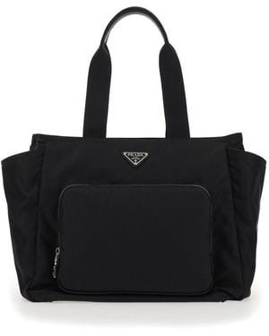 Prada Logo Plaque Changing Bag - Black
