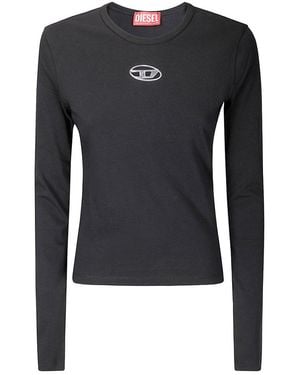 DIESEL T-Uncutie-Long-Ls-Od Oval D Cut Out Top - Blue