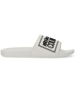 Versace Jeans Couture Logo Embossed Slip-On Slides - White
