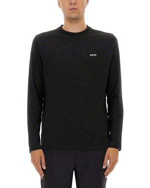 BOSS Contrast-Logo Stretch Long-Sleeved T-Shirt - Black