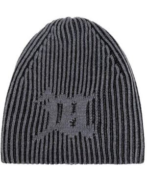 MISBHV Pleated Logo Detailed Pleated Rib Beanie - Black