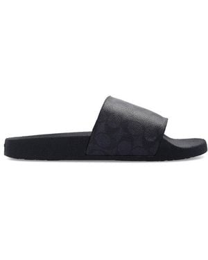 COACH Signature Coated Canvas Pool Slide (Charcoal Signature) Shoes - Black