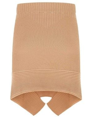 ANDREA ADAMO Asymmetric Ribbed Knit Skirt - Natural