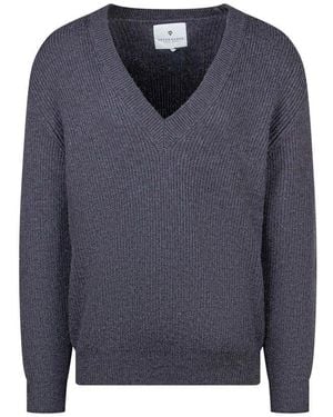 Seven Gauge V-Neck Ribbed Sweater - Blue