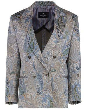Etro Double Breasted Paisley Jacquard Jacket - Black
