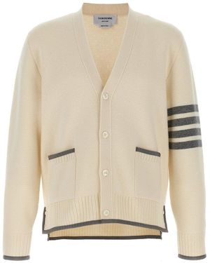 Thom Browne 4-Bar Striped Knit Cardigan - Natural