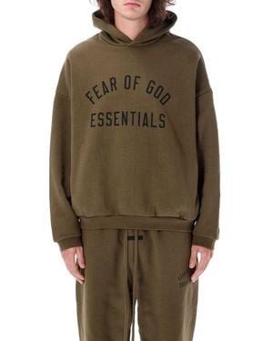 Fear Of God Logo Printed Long Sleeved Hoodie - Green
