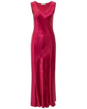 Alberta Ferretti Crewneck Sleeveless Satin Dress - Red