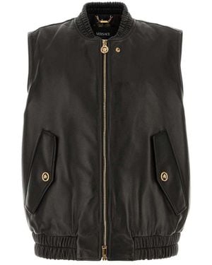 Versace Zip-Up Leather Gilet - Black