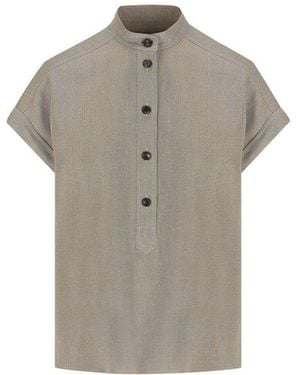 Loro Piana Short-Sleeved Buttoned Top - Grey