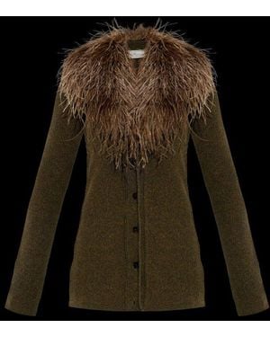 Blumarine Shearling Detailed Knitted Cardigan - Black