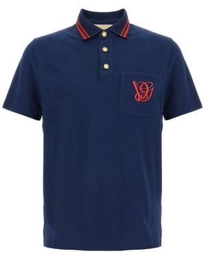 Valentino Logo Embroidered Short-Sleeved Polo Shirt - Blue