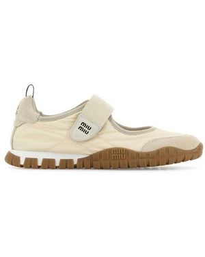 Miu Miu Tyre Round-Toe Ballet Flats - White