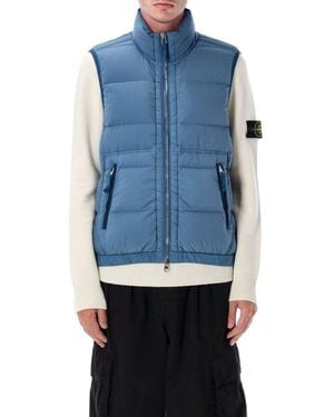 Stone Island Logo Patch Zip-Up Vest - Blue