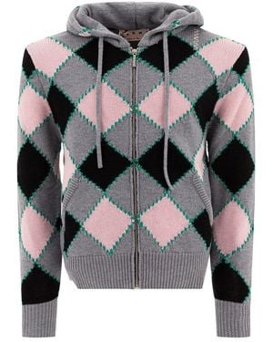 Marni Checked Kitted Cardigan - Grey