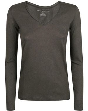 Majestic Filatures V-Neck Long Sleeve Top - Gray