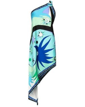 Emilio Pucci Stella Print Asymmetrical Twill Dress - Blue