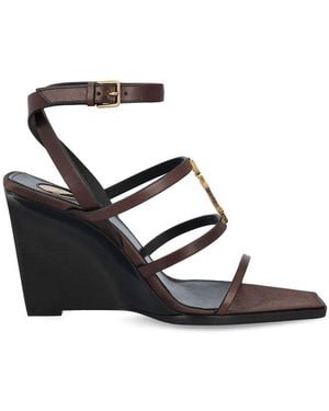 Saint Laurent Leather Cassandre Wedges - Black
