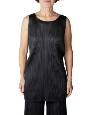 Pleats Please Issey Miyake Crewneck Long Tank Top - Black