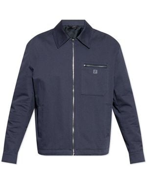 Fendi Ff Logo Plaque Zip-Up Blouson - Blue