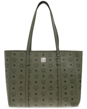 MCM Logo Printed Shopper Bag - Green