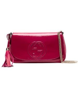 Gucci Logo Embossed Soho Mid Size Chain Shoulder Bag - Red