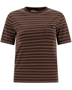 Miu Miu Mu Miu Striped Crewneck T-Shirt - Brown