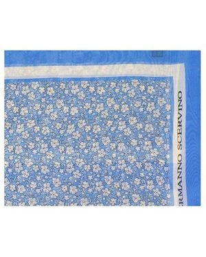 Ermanno Scervino Micro Flower Printed Satin Scarf - Blue