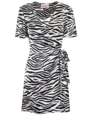 Mc2 Saint Barth Cedric Zebra Printed V-Neck Mini Dress - Multicolour