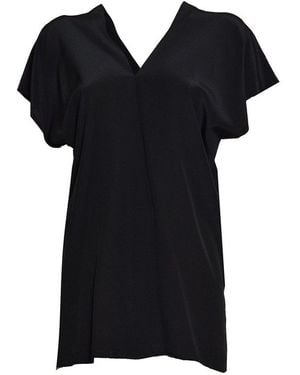 Aspesi V-Neck Satin Blouse - Black