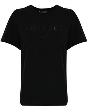Twinset Logo Embroidered Crewneck T-Shirt - Black