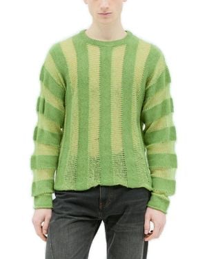 Brain Dead Fuzzy Threadbare Striped Jumper - Green