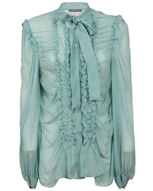 Alberta Ferretti Bow Embellished Ruffled Shirt - Green