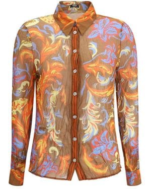Versace Exotic Barocco Button-Up Crepe Shirt - Orange