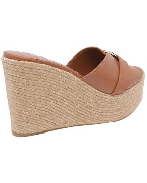 サンダル・ミュール LEDA WEDGE SANDALS Leda Wedge 100 |Tan Nappa Leather Mule Wedge | JIMMY CHOO