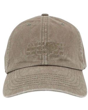 MM6 by Maison Martin Margiela Signature-Numbers Embroidered Curved Peak Cap - Grey