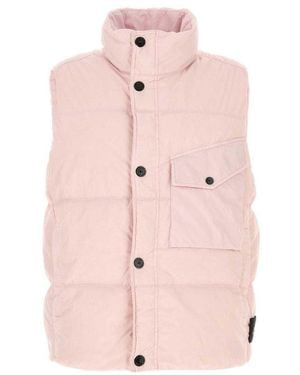 Stone Island Logo Patch High Neck Sleeveless Vest - Pink