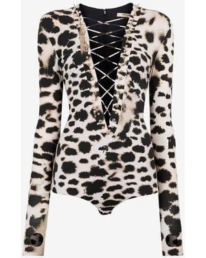 Roberto Cavalli Murena Printed Long Sleeved Bodysuit - Black