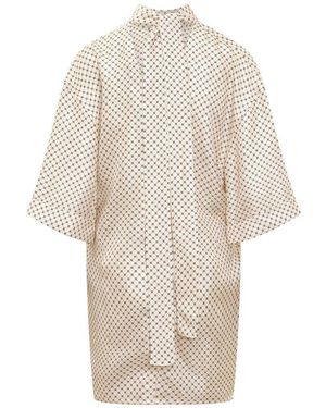 Lanvin All-Over Patterned Pussy-Bow Dress - White