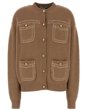 Prada Crewneck Button-Up Cardigan - Brown