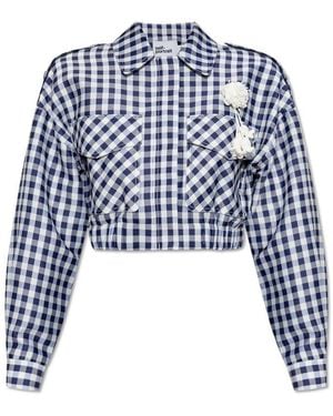 Self-Portrait Plaid Pattern Cropped Jacket - Blue