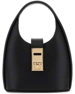 Ferragamo Leather Gancini Hobo Bag in Black | Lyst