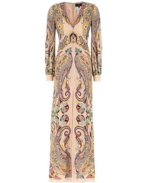 Etro Paisley Printed V-Neck Midi Dress - Natural