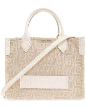 Balmain B-Army Small Monogrammed Tote Bag - Natural
