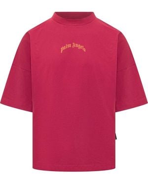 Palm Angels Back Curved Logo T-Shirt - Red