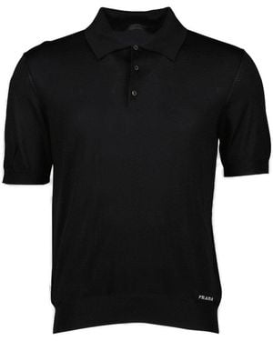 Prada Logo-Jacquard Short-Sleeved Polo Shirt - Black