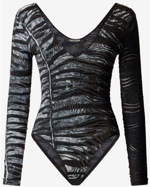 Roberto Cavalli Zebra And Tiger Skin Design Bodysuit - Black