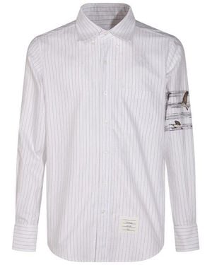 Thom Browne Motif Embroidered Striped Shirt - White