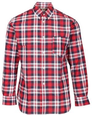 Comme des Garçons Plaid Curved Hem Shirt - Red