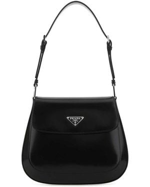 Prada Cleo Logo Patch Shoulder Bag - Black